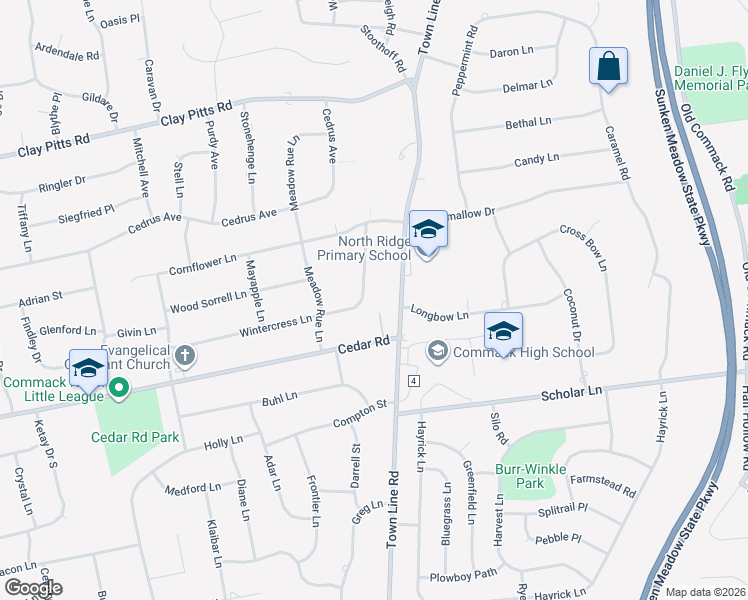 map of restaurants, bars, coffee shops, grocery stores, and more near 78 Wintercress Lane in East Northport
