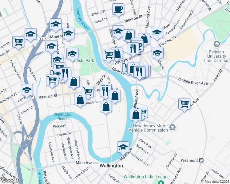 map of restaurants, bars, coffee shops, grocery stores, and more near 48 Passaic Street in Passaic