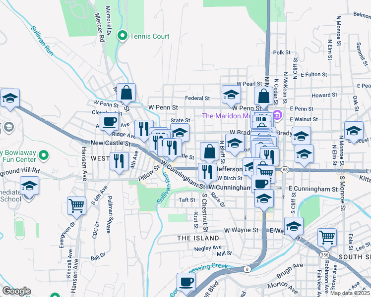 map of restaurants, bars, coffee shops, grocery stores, and more near 200 Broad Street in Butler