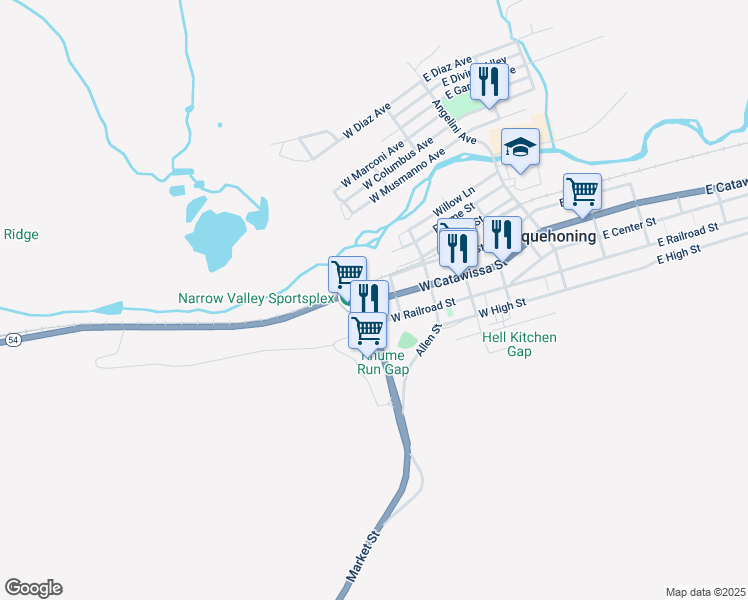 map of restaurants, bars, coffee shops, grocery stores, and more near in Nesquehoning