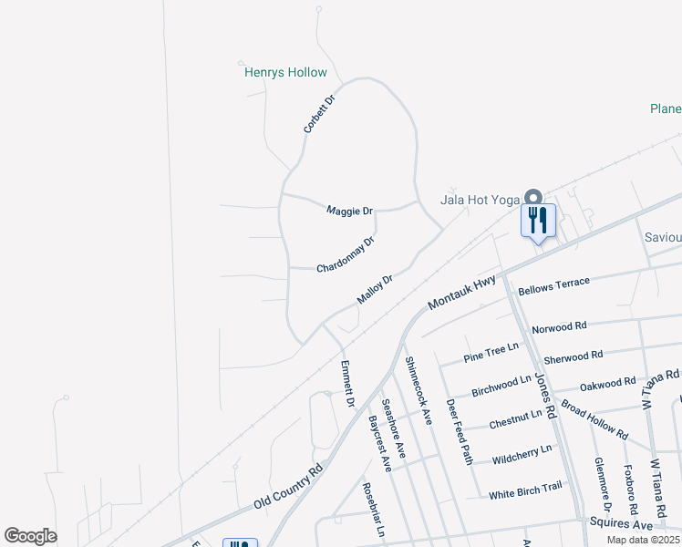map of restaurants, bars, coffee shops, grocery stores, and more near 153 Chardonnay Drive in East Quogue
