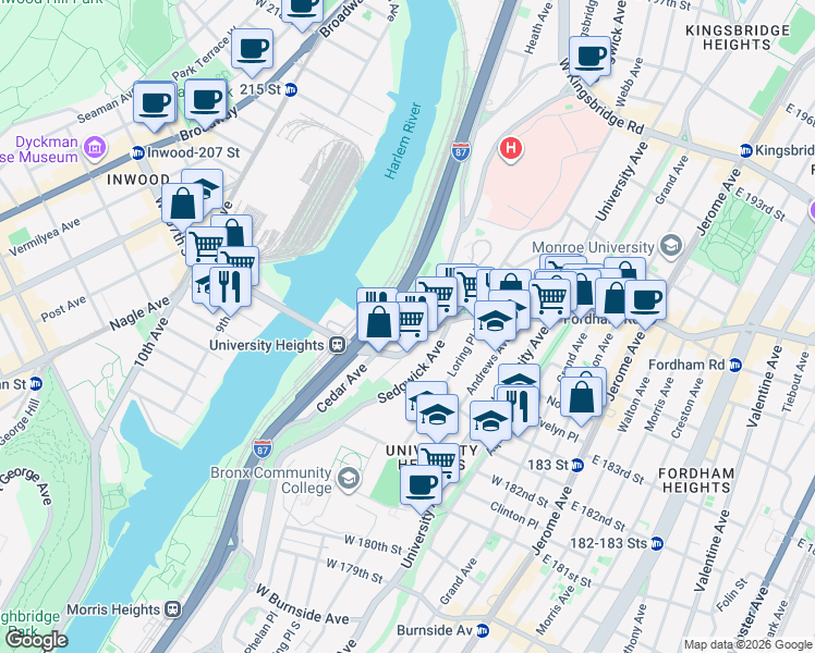 map of restaurants, bars, coffee shops, grocery stores, and more near in 