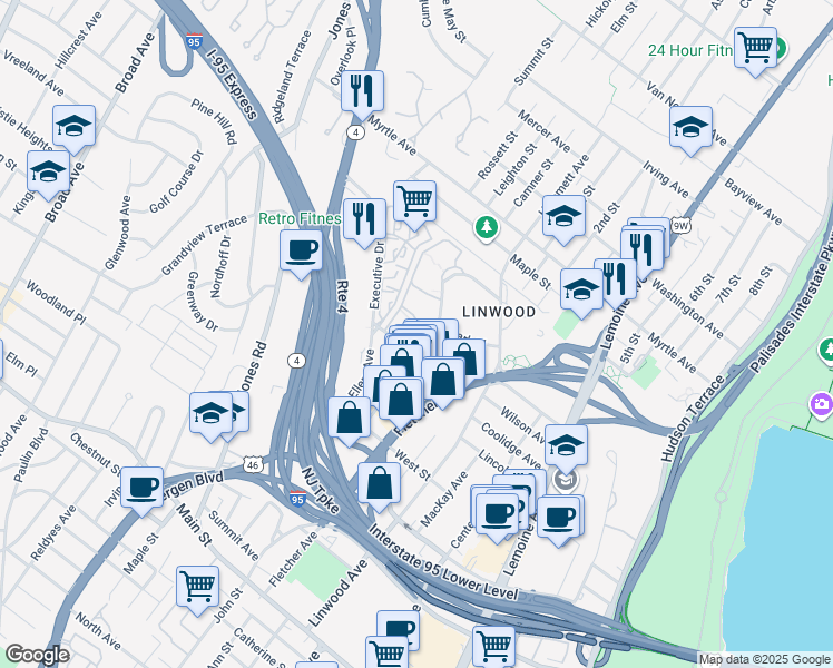 map of restaurants, bars, coffee shops, grocery stores, and more near 3051 Edwin Avenue in Fort Lee