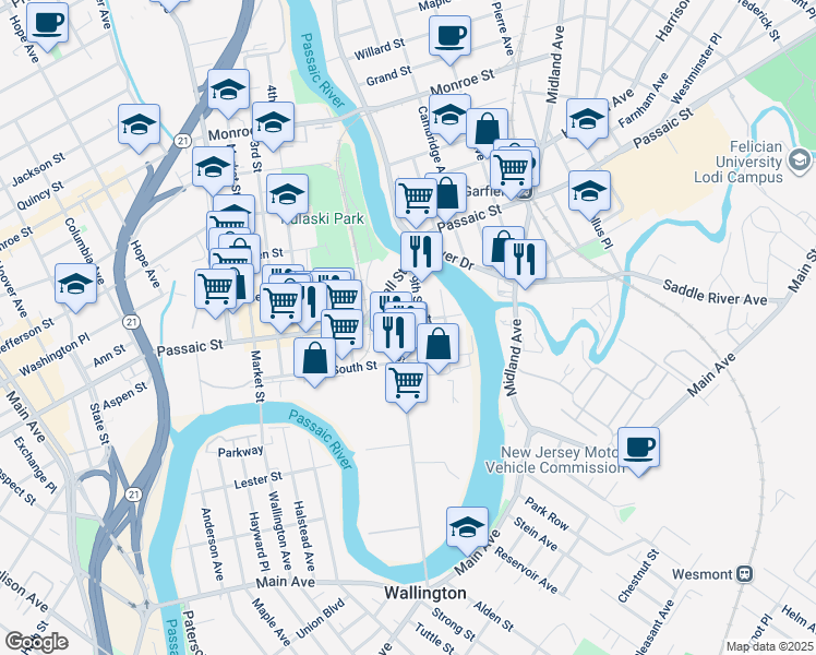 map of restaurants, bars, coffee shops, grocery stores, and more near 190 8th Street in Passaic