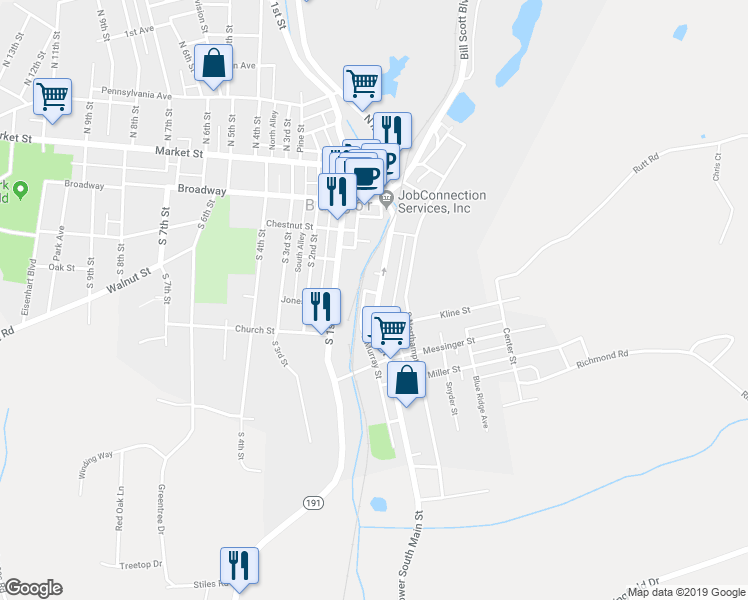 map of restaurants, bars, coffee shops, grocery stores, and more near 310 South Main Street in Bangor