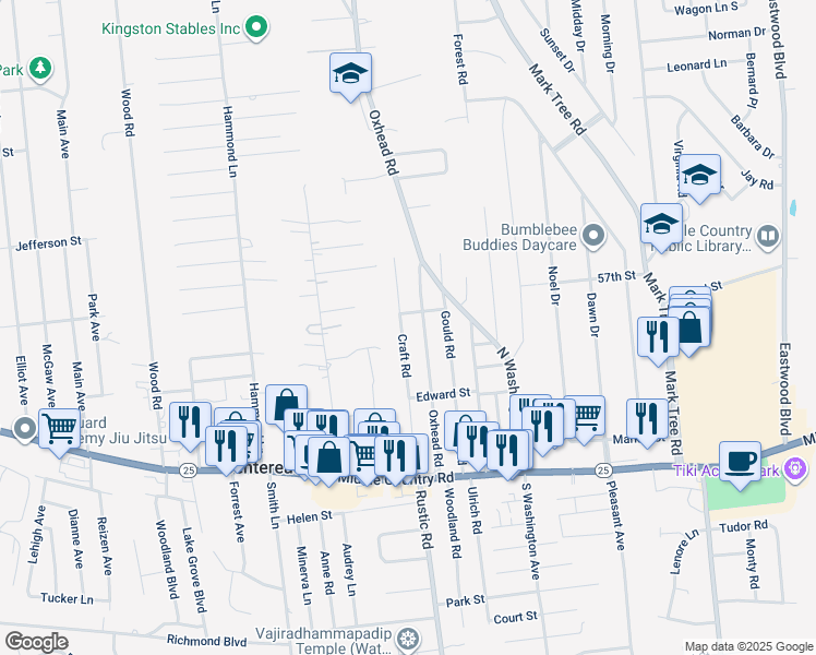 map of restaurants, bars, coffee shops, grocery stores, and more near 85 Craft Road in Centereach