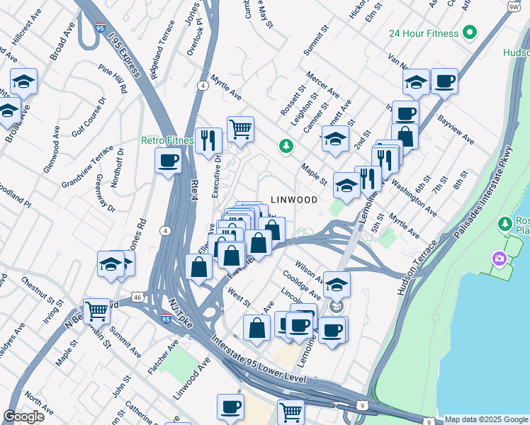 map of restaurants, bars, coffee shops, grocery stores, and more near 3050 Edwin Avenue in Fort Lee