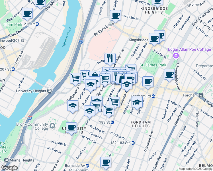 map of restaurants, bars, coffee shops, grocery stores, and more near 2368 Doctor Martin Luther King Junior Boulevard in The Bronx