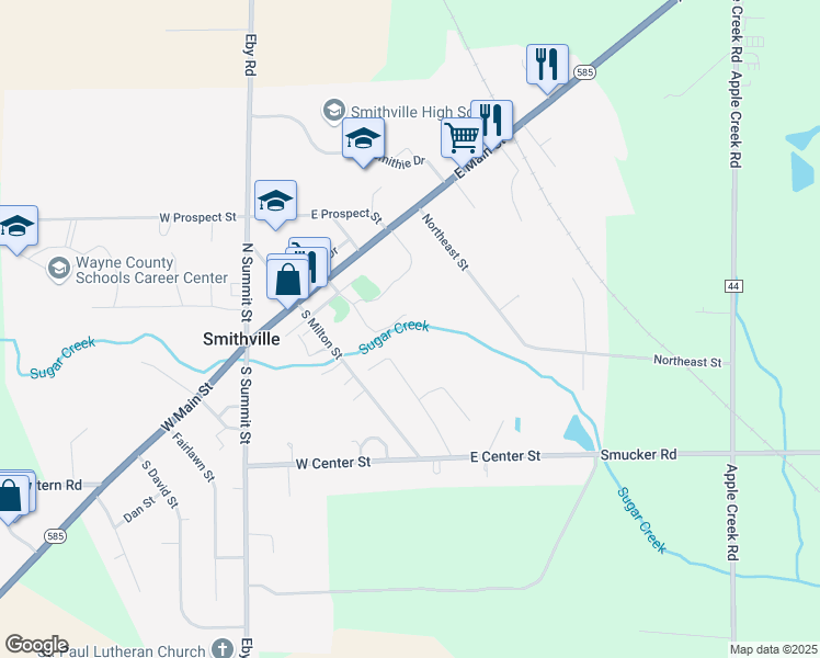 map of restaurants, bars, coffee shops, grocery stores, and more near in Smithville