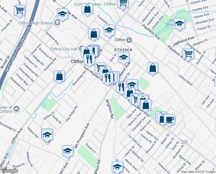 map of restaurants, bars, coffee shops, grocery stores, and more near 853-871 Van Houten Avenue in Clifton