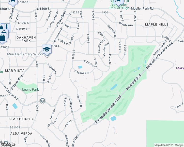 map of restaurants, bars, coffee shops, grocery stores, and more near 2415 Green Oaks Drive in Bountiful