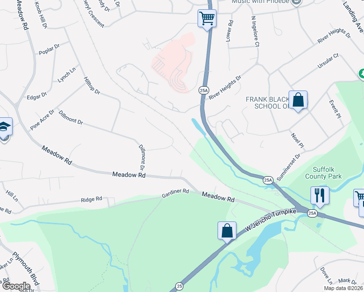 map of restaurants, bars, coffee shops, grocery stores, and more near 16 Lonni Lane in Smithtown