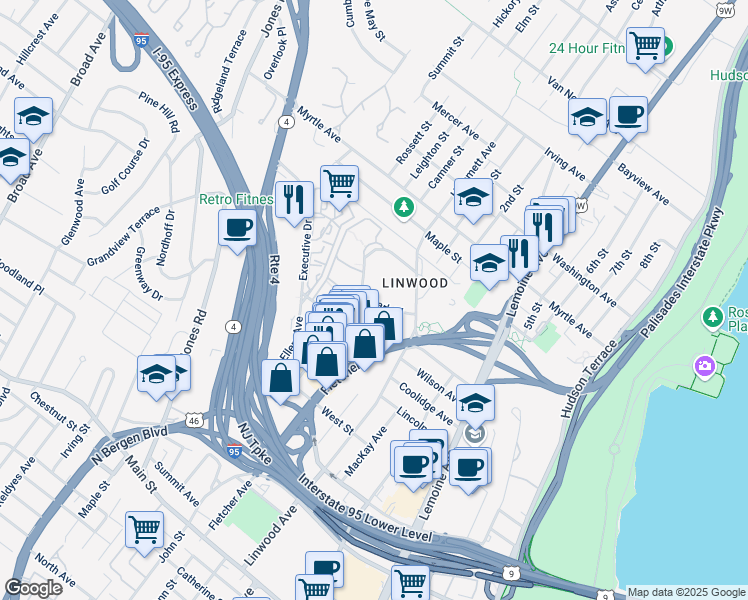 map of restaurants, bars, coffee shops, grocery stores, and more near 3050 Edwin Avenue in Fort Lee