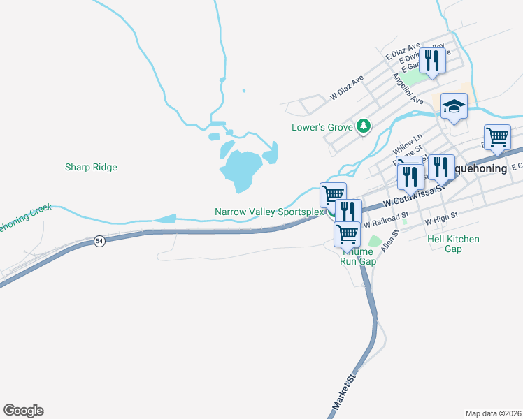 map of restaurants, bars, coffee shops, grocery stores, and more near in Nesquehoning