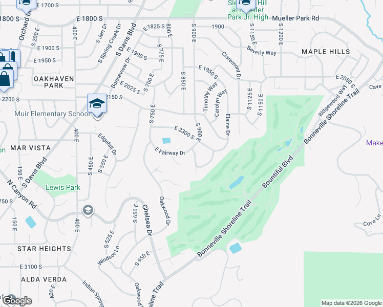 map of restaurants, bars, coffee shops, grocery stores, and more near 2415 Green Oaks Drive in Bountiful