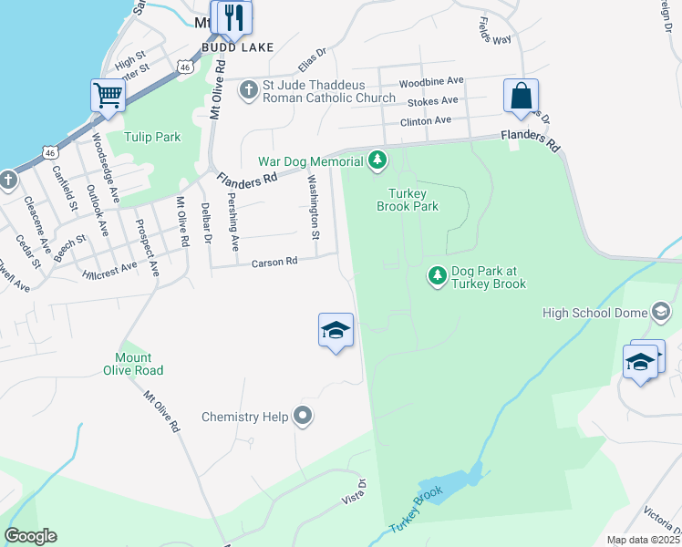map of restaurants, bars, coffee shops, grocery stores, and more near Sunset Drive in Mount Olive