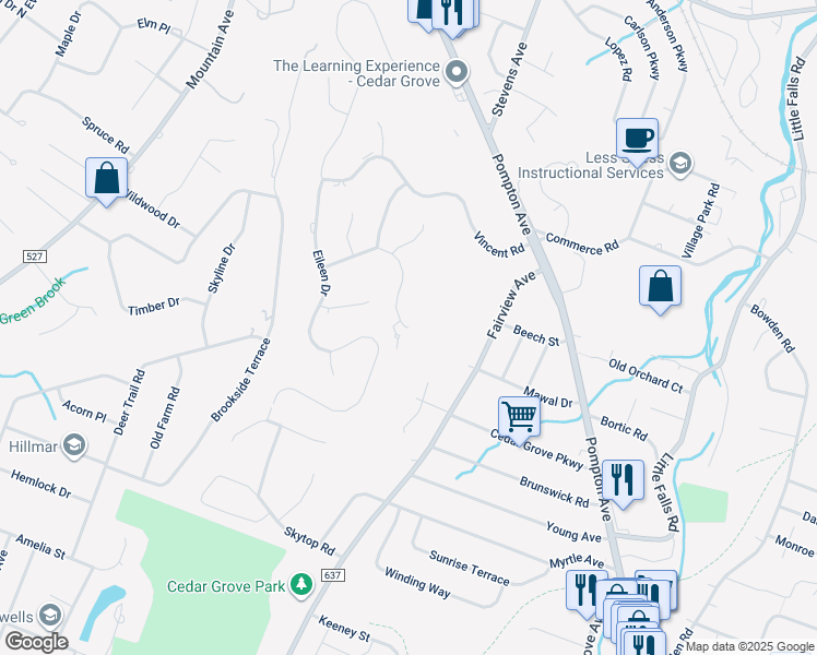 map of restaurants, bars, coffee shops, grocery stores, and more near 98 Laura Drive in Cedar Grove