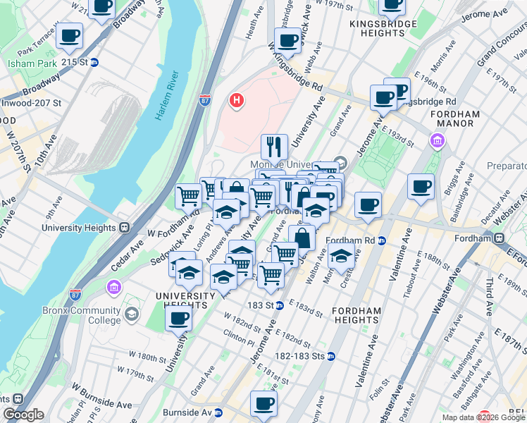 map of restaurants, bars, coffee shops, grocery stores, and more near 2368 Doctor Martin Luther King Junior Boulevard in The Bronx