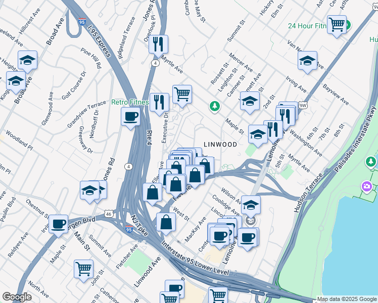 map of restaurants, bars, coffee shops, grocery stores, and more near 3051 Edwin Avenue in Fort Lee