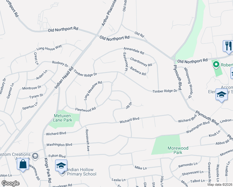 map of restaurants, bars, coffee shops, grocery stores, and more near 28 Jill Court in Commack