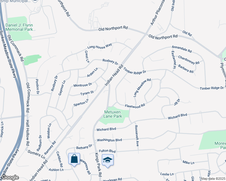 map of restaurants, bars, coffee shops, grocery stores, and more near 12 Fleetwood Road in Commack
