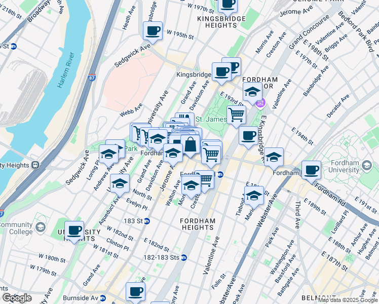 map of restaurants, bars, coffee shops, grocery stores, and more near Jerome Avenue in The Bronx