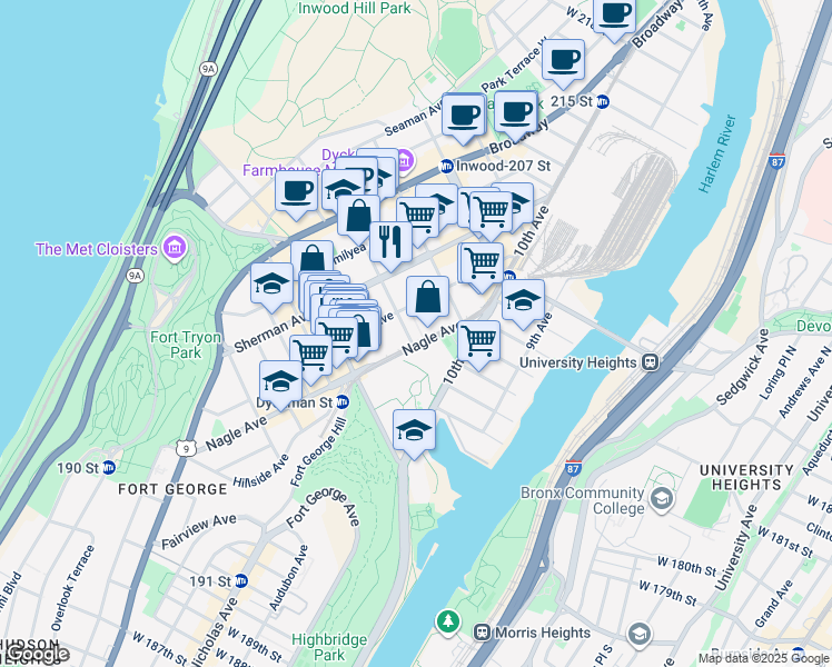 map of restaurants, bars, coffee shops, grocery stores, and more near in New York
