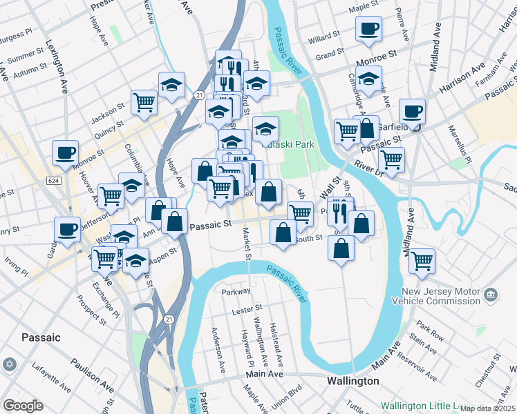 map of restaurants, bars, coffee shops, grocery stores, and more near 48 3rd Street in Passaic