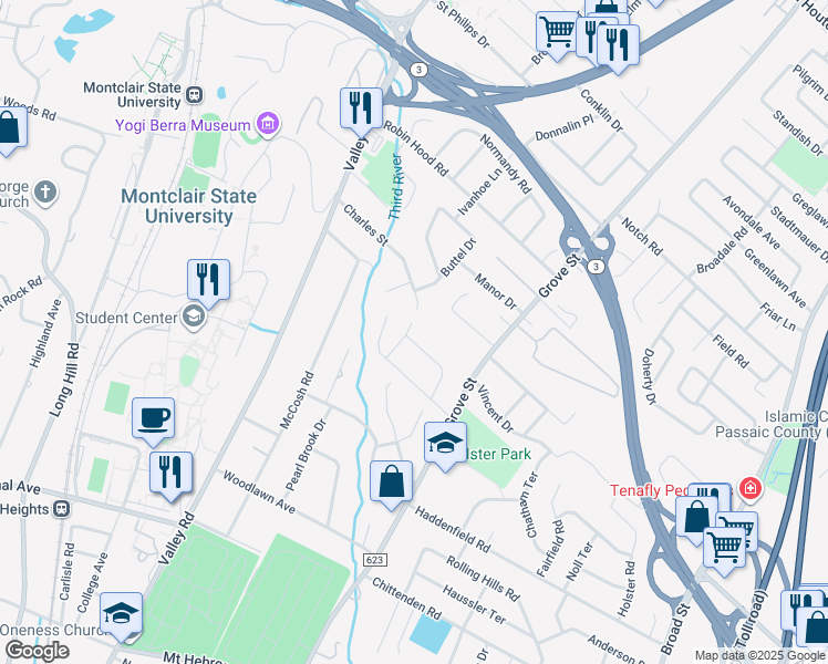 map of restaurants, bars, coffee shops, grocery stores, and more near 131 Country Lane in Clifton