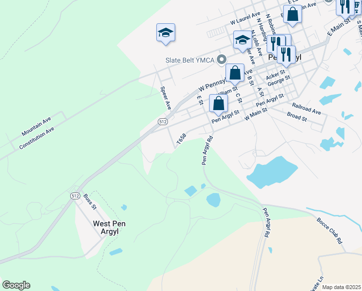 map of restaurants, bars, coffee shops, grocery stores, and more near 796 Pen Argyl Street in Pen Argyl