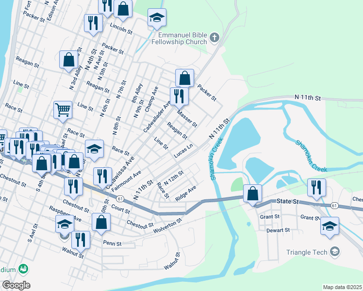 map of restaurants, bars, coffee shops, grocery stores, and more near 436 Fairmount Avenue in Sunbury