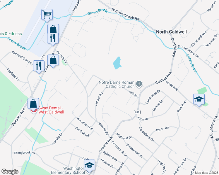 map of restaurants, bars, coffee shops, grocery stores, and more near 64 Sunset Rd in Fairfield