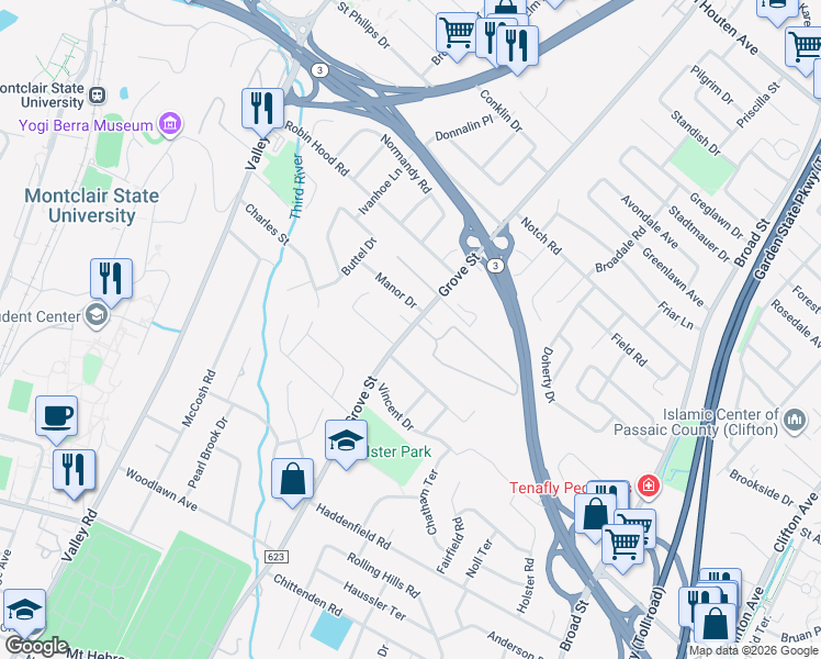 map of restaurants, bars, coffee shops, grocery stores, and more near 628 Grove Street in Clifton