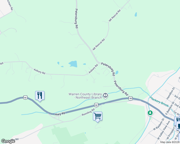 map of restaurants, bars, coffee shops, grocery stores, and more near 103 Asbury Road in Hackettstown