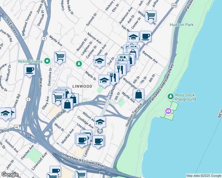 map of restaurants, bars, coffee shops, grocery stores, and more near 2361 Lemoine Avenue in Fort Lee