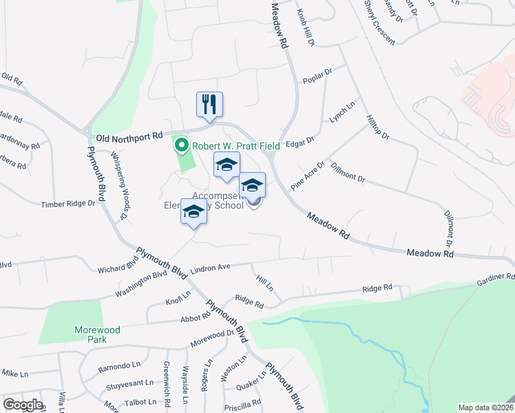 map of restaurants, bars, coffee shops, grocery stores, and more near 1 Lincoln Street in Smithtown