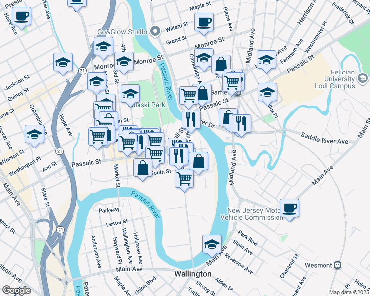 map of restaurants, bars, coffee shops, grocery stores, and more near 190 8th Street in Passaic
