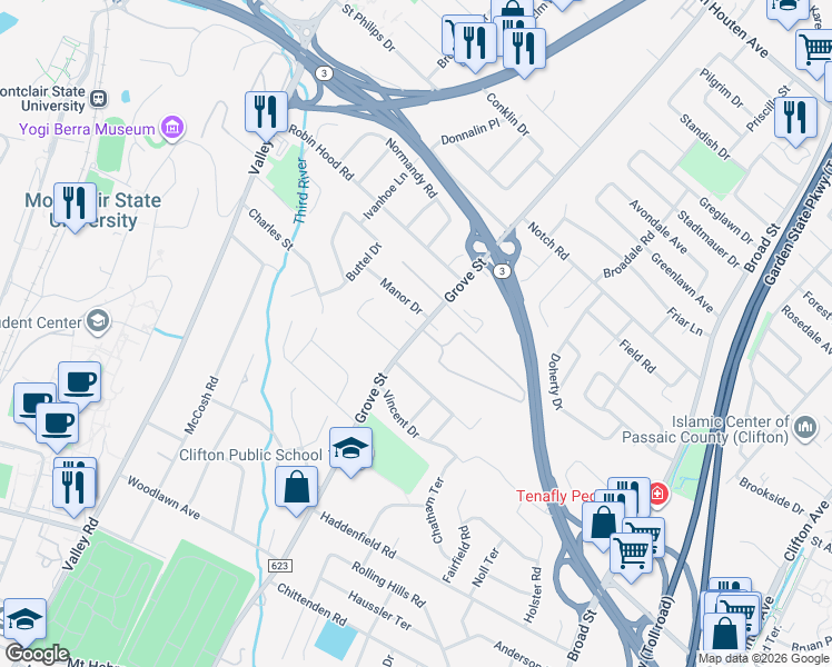 map of restaurants, bars, coffee shops, grocery stores, and more near 628 Grove Street in Clifton