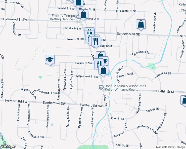 map of restaurants, bars, coffee shops, grocery stores, and more near 103 Maplecrest Street Southwest in North Canton