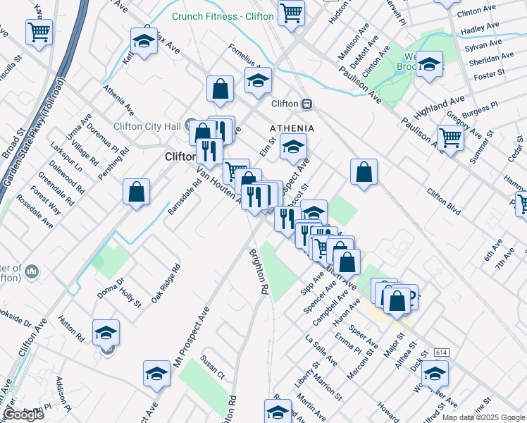 map of restaurants, bars, coffee shops, grocery stores, and more near 126 Mount Prospect Avenue in Clifton