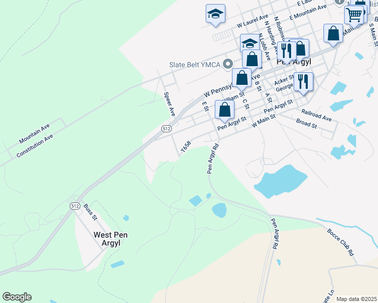 map of restaurants, bars, coffee shops, grocery stores, and more near 796 Pen Argyl Street in Pen Argyl