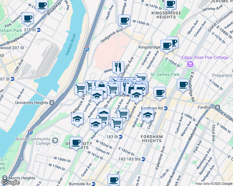 map of restaurants, bars, coffee shops, grocery stores, and more near 2368 Doctor Martin Luther King Junior Boulevard in The Bronx
