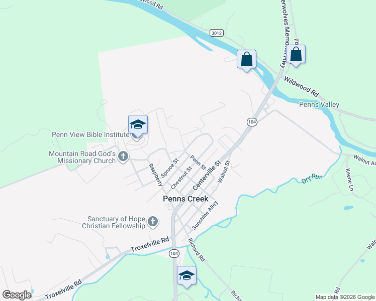 map of restaurants, bars, coffee shops, grocery stores, and more near 307 Penn St in Middleburg