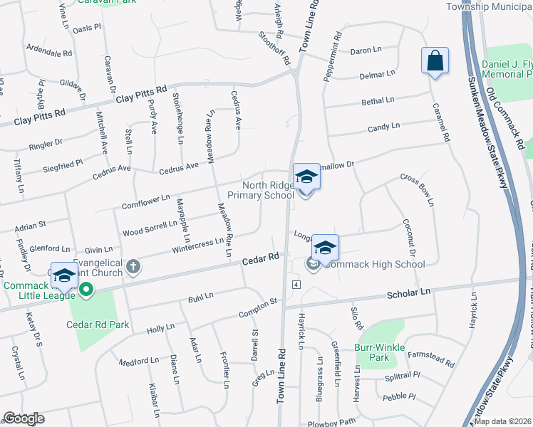 map of restaurants, bars, coffee shops, grocery stores, and more near 78 Wintercress Lane in East Northport