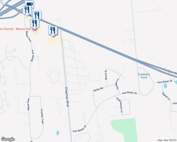 map of restaurants, bars, coffee shops, grocery stores, and more near 17 Greystone Court in Manorville
