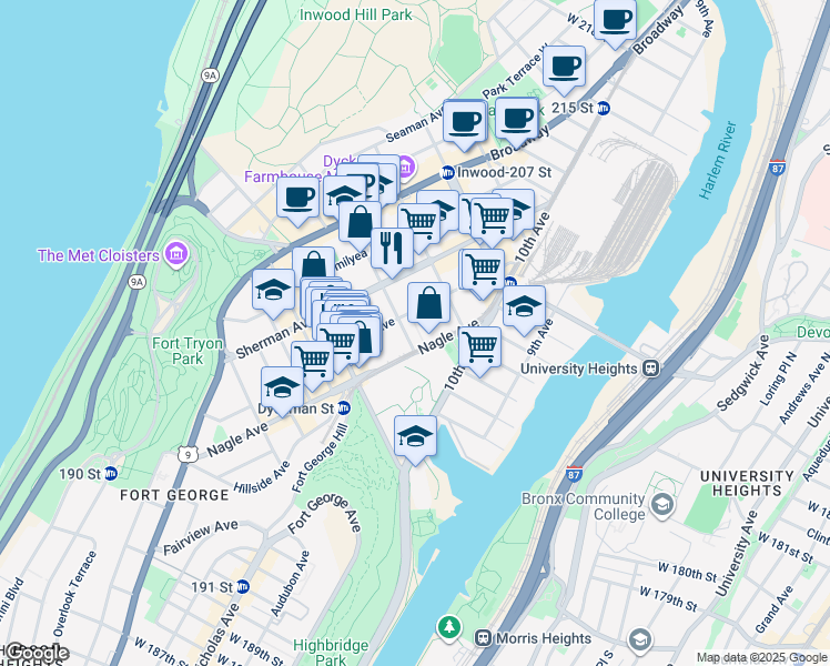map of restaurants, bars, coffee shops, grocery stores, and more near in New York