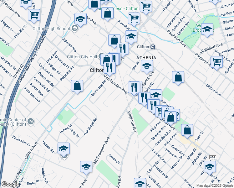 map of restaurants, bars, coffee shops, grocery stores, and more near 18 Van Vliet Court in Clifton