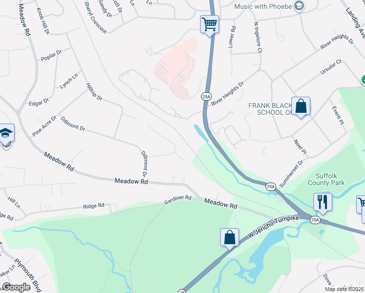 map of restaurants, bars, coffee shops, grocery stores, and more near 16 Lonni Lane in Smithtown