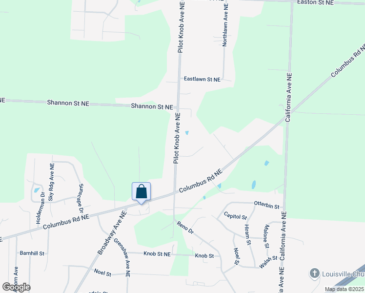 map of restaurants, bars, coffee shops, grocery stores, and more near 6220 Pilot Knob Avenue Northeast in Louisville