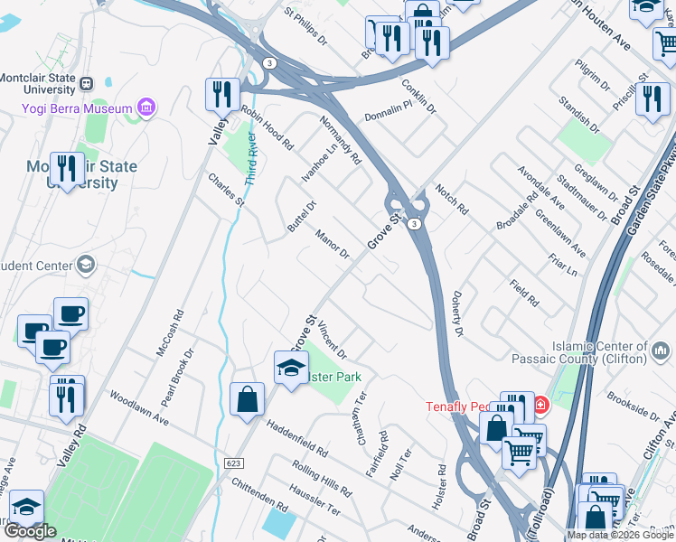 map of restaurants, bars, coffee shops, grocery stores, and more near 628 Grove Street in Clifton